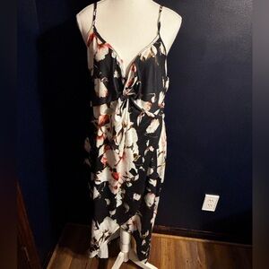Navy Floral Slip Dress with White & Rust Blooms